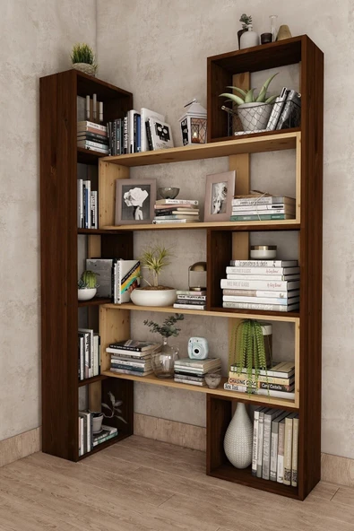 Woodesk  Dublin Masif Ağaç Ceviz Renk 190x200 Kitaplık Cpt6013-200 - Resim 4