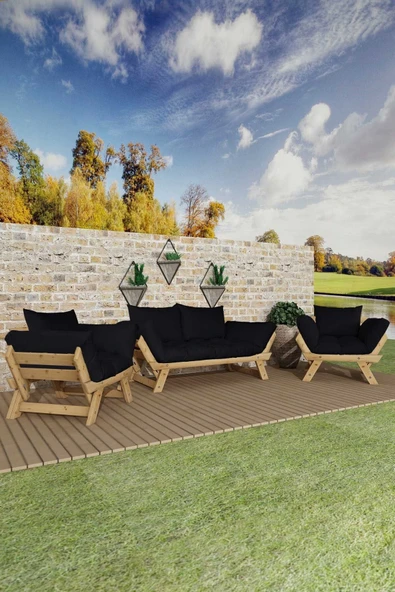 Woodesk  Adalar Natural-Siyah Renk, 2+1+1 Bahçe Takımı CPT8628-211NS