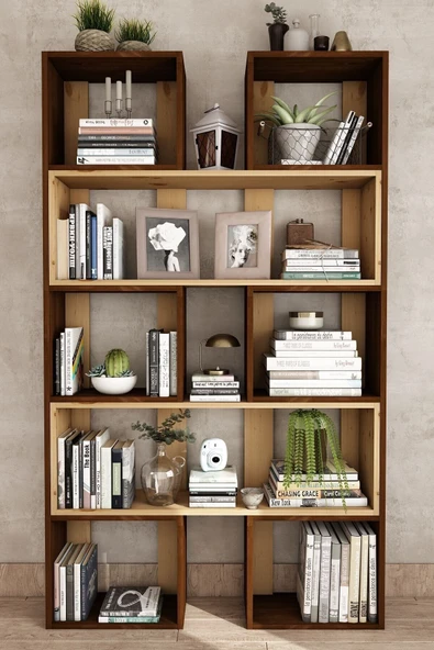 Woodesk  Dublin Masif Ağaç Ceviz Renk 190x200 Kitaplık Cpt6013-200 - Resim 2