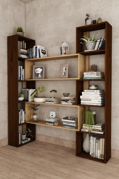 Woodesk  Dublin Masif Ağaç Ceviz Renk 190x200 Kitaplık Cpt6013-200 - Resim 3