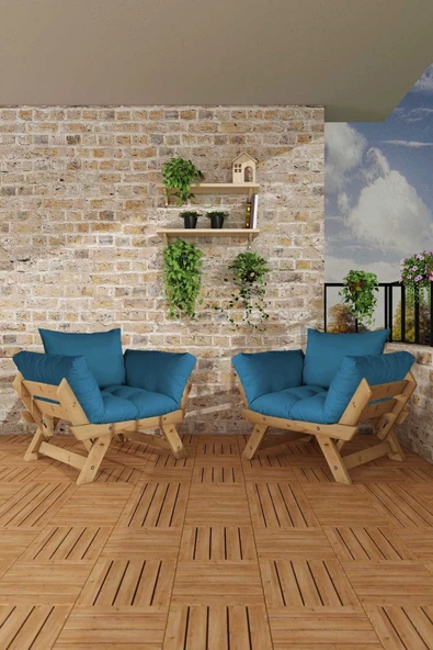 Woodesk  Adalar Natural-Mavi Renk, 1+1 Bahçe Takımı CPT8544-NM - Resim 2