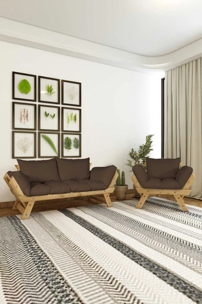 Woodesk  Adalar Natural-Kahve Renk, 2+1 Bahçe Takımı CPT8580-21NK - Resim 3