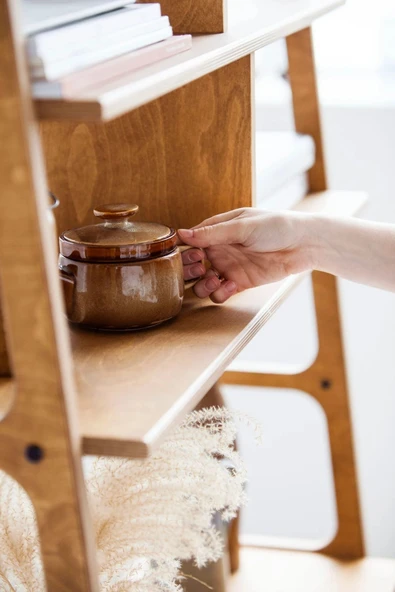 Woodesk  Torcia, Ahşap Kitaplık Ve Raf Ünitesi, 190x100, Tik Renk, Cpt4764-190 - Resim 4