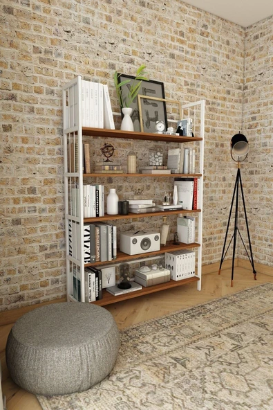 Woodesk  Buket Masif Ahşap Tik-beyaz Renk 180x124 Kitaplık Cpt6010-180