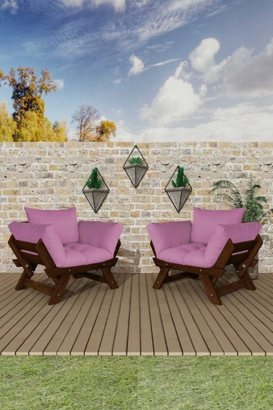 Woodesk  Adalar Ceviz-Pembe Renk, 1+1 Bahçe Takımı CPT8559-CP