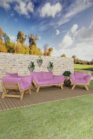 Woodesk  Adalar Natural-Pembe Renk, 2+1+1 Bahçe Takımı CPT8625-211NP
