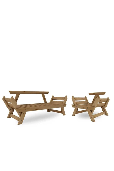 Woodesk  Adalar Natural-Kahve Renk, 2+1 Bahçe Takımı CPT8580-21NK - Resim 4