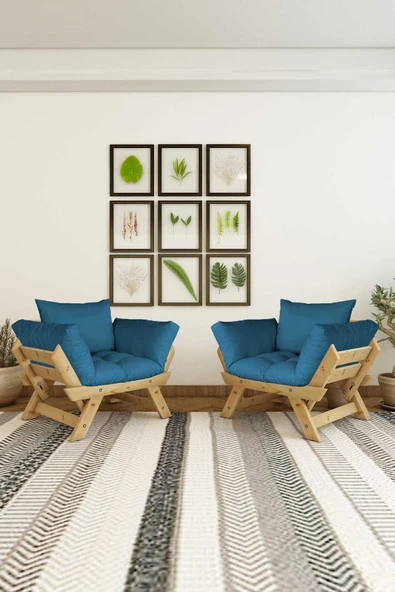 Woodesk  Adalar Natural-Mavi Renk, 1+1 Bahçe Takımı CPT8544-NM - Resim 3