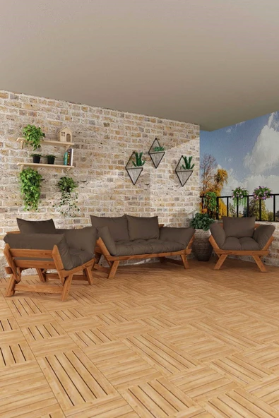 Woodesk  Adalar Tik-Kahve Renk, 2+1+1 Bahçe Takımı CPT8606-211TK