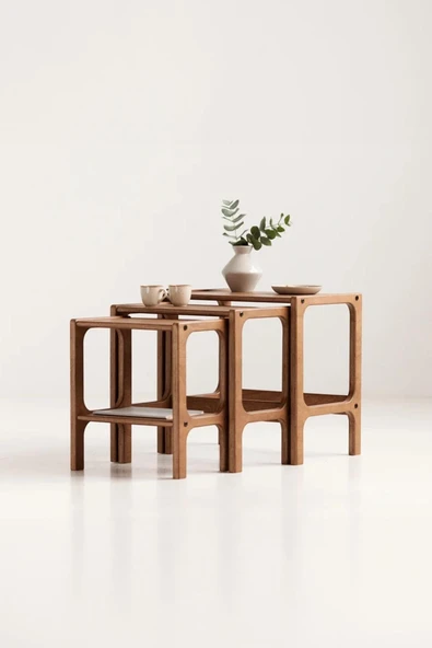 Woodesk  Line, Ahşap Zigon Sehpa, 50x50, Tik Renk, Cpt4740-50