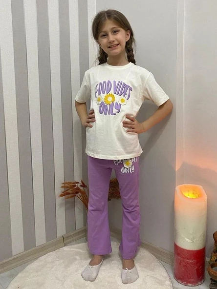 Kız Çocuk Uzun İspanyol Pantolon Kısa Kol Badi Takım M00712 ürün görseli 1