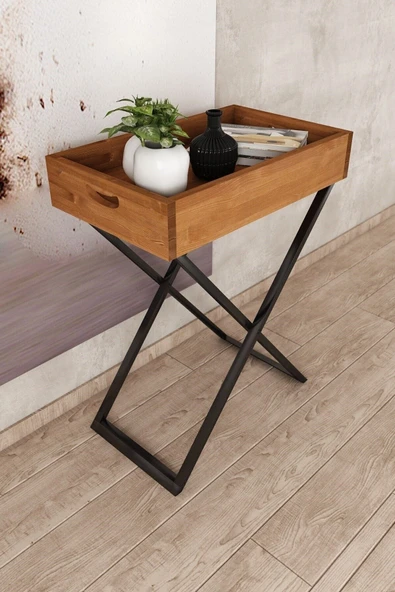 Woodesk  Rio Masif Ağaç Tik Renk 50x30 Tepsi Sehpa Cpt2009-50