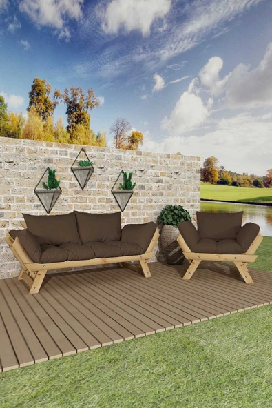 Woodesk  Adalar Natural-Kahve Renk, 2+1 Bahçe Takımı CPT8580-21NK