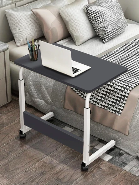servetavcı Laptop Sehpası Yükseklik Ayarlı Laptop Sehpası ve Çalışma Masası - Antrasit Beyaz 70x40 (Tekerli)
