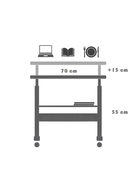 servetavcı Laptop Sehpası Yükseklik Ayarlı Çift Raflı Laptop Sehpası ve Çalışma Masası - Antrasit (Tekerli) 70 40 - 2