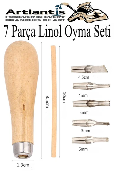 Linol Oyma Seti 13 Parça 1 Paket Linol Oyma Kesme Bıçak Seti Bıçaklı Linolyum Baskı Ahşap Saplı - 6