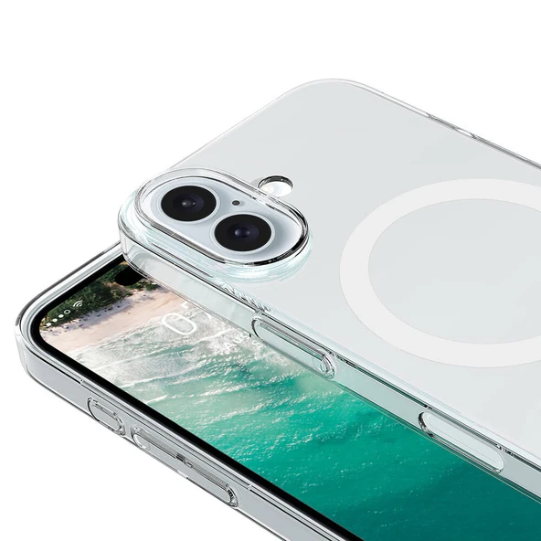 iPhone 16 Plus Kılıf Magsafe Şarj Özellikli Şeffaf Tek Kamera Çerçeveli Porto Kılıf - Resim 3