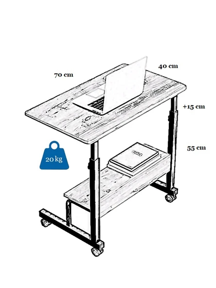 servetavcı Laptop Sehpası Yükseklik Ayarlı Raflı Laptop Sehpası - Antrasit Beyaz (Tekerli) - Resim 2
