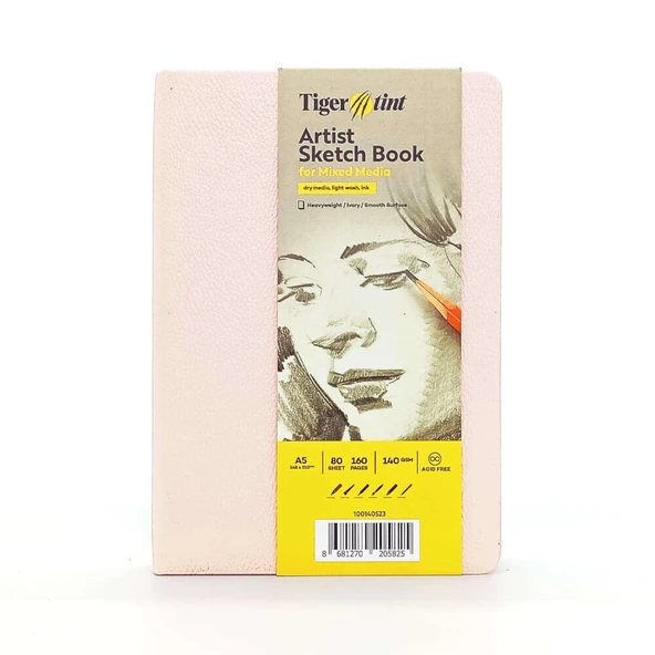 Tigertint Sert Kapak Eskiz Defteri 140 g A5 80 Yaprak Pudra Pembe 100140523 - Resim 2
