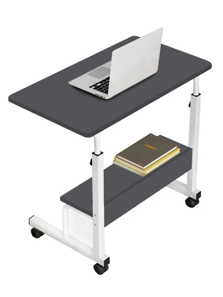 servetavcı Laptop Sehpası Yükseklik Ayarlı Raflı Laptop Sehpası - Antrasit Beyaz (Tekerli)