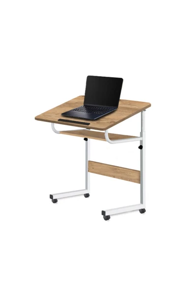 servetavcı Çalışma Masası Yükseklik Ayarlı Raflı ve Eğimli Laptop Sehpası ve Çalışma Masası - 70x40 (Tekerli)