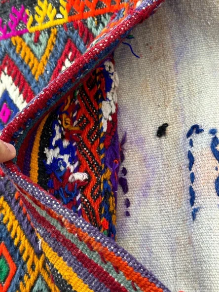 56x147 cm Özel Vintage El Dokuma Heybe Kilim, Renkli Harika Desenli, Antik Anadolu Yün Heybe Halı, Dekoratif Hediye - 2