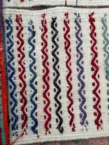 56x147 cm Özel Vintage El Dokuma Heybe Kilim, Renkli Harika Desenli, Antik Anadolu Yün Heybe Halı, Dekoratif Hediye - 3