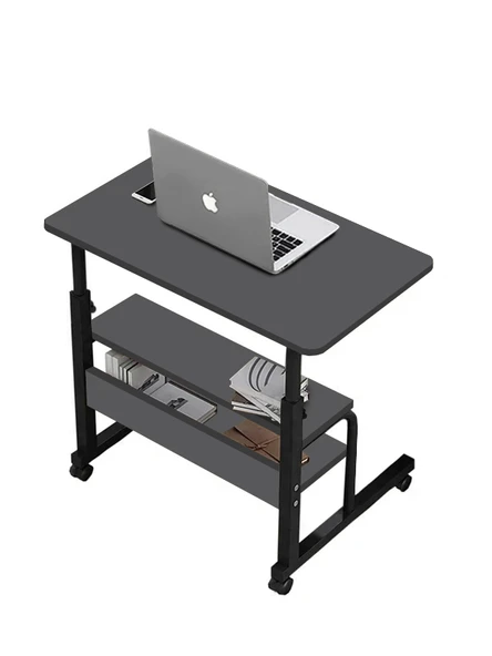 servetavcı Laptop Sehpası Yükseklik Ayarlı Çift Raflı Laptop Sehpası ve Çalışma Masası - Antrasit (Tekerli) 70 40