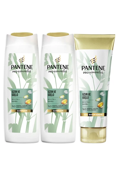 Pantene Uzun ve Güçlü Bambu ve Biotinli Saç Bakım Seti (Şampuan 2 x 400 ml + Saç Kremi 275 ml ) - 2