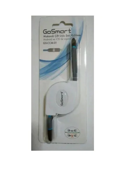 GoMobile Makaralı Çift Uçlu Şarj Kablosu Android Ve Ios Ile Uyumlu