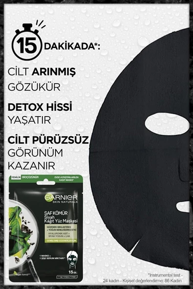 Garnier Skin Naturals Kömürlü Kağıt Yüz Maskesi Siyah Yosun - 2