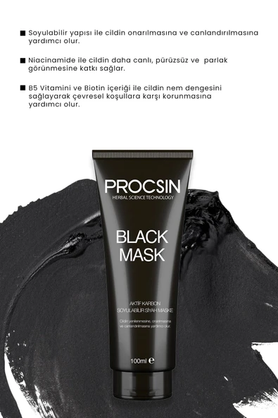 PROCSIN Siyah Nokta Giderici Aktif Kömürlü Siyah Maske 100ML - 2