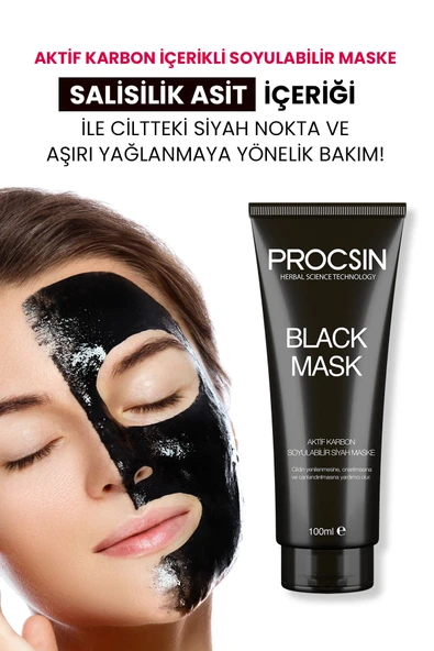 PROCSIN Siyah Nokta Giderici Aktif Kömürlü Siyah Maske 100ML - 3