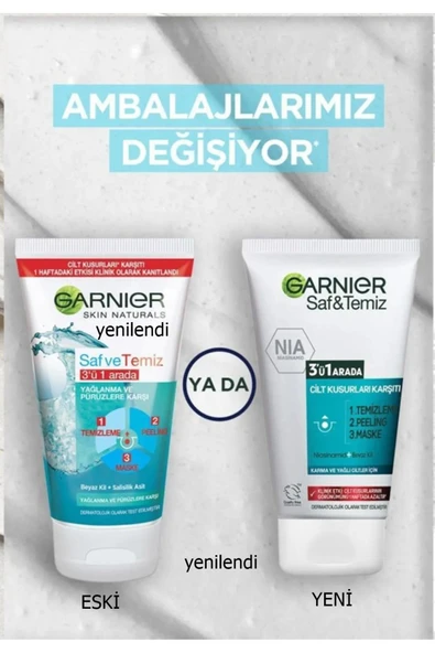 Garnier Saf & Temiz Yağlanma ve Pürüzlere Karşı 3'ü 1 Arada 150 ML YENİ AMBALAJ