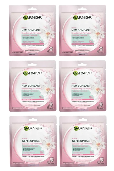 Garnier Hassas Ve Kuru Ciltler Için Nem Bombası Dinlendirici Kağıt Yüz Maskesi 6'lı Set grs454189452553235