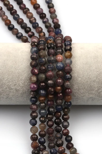 Safir-Yakut Doğal Taş Dizi 6 mm Fasetli Küre Kesim