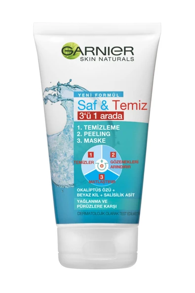 Garnier Saf&Temiz 3'Ü 1 Arada ( Temizleme + Peeling + Maske ) 150 ml
