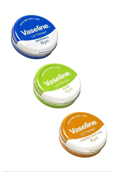 Vaseline 3 Adet Lip Therapy Aloe Vera Kakao ve Original Yumuşatıcı / Nemlendirici Dudak Kremi 20 Gr X3