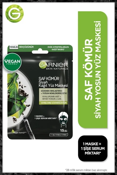 Garnier Skin Naturals Kömürlü Kağıt Yüz Maskesi Siyah Yosun