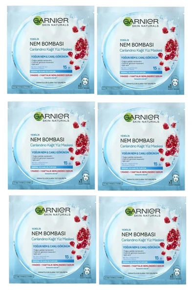 Garnier Normal & Kuru Ciltler Için Nem Bombası Canlandırıcı Kağıt Yüz Maskesi 32 gr 6'Lı Set 3600541943735