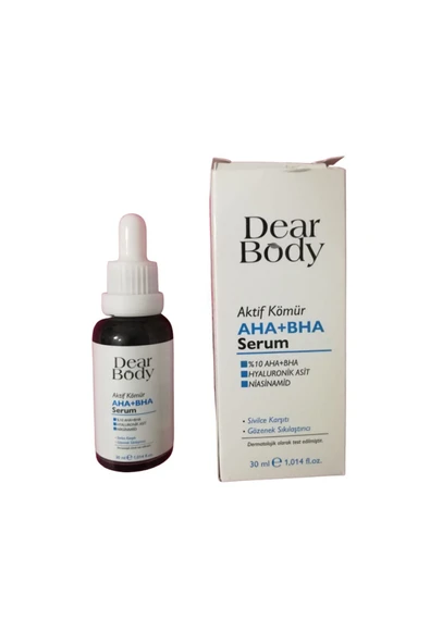 dear body Aktif Kömür %10 AHA + BHA Hyaluronik Asit Niasinamid Sivilce Karşıtı Gözenek Sıkılaştırıcı Serum