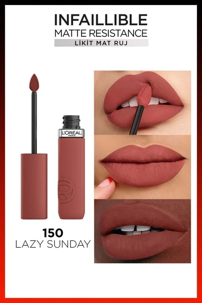 L'Oreal Paris Infaillible Matte Resistance Likit Mat Ruj - 150 Lazy Sunday - 7