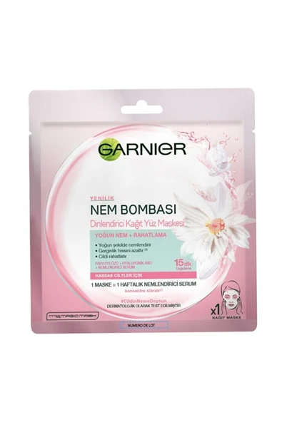 Garnier Hassas Ve Kuru Ciltler Için Nem Bombası Dinlendirici Kağıt Yüz Maskesi grs45482502365