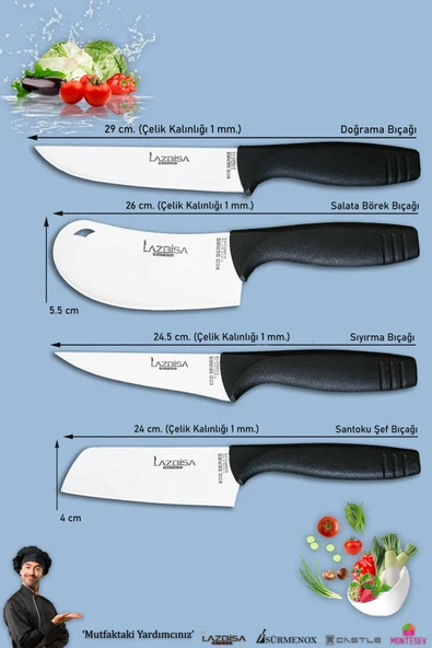 Eco Serisi Mutfak Bıçak Seti Et Ekmek Sebze Salata Pizza Börek Pide Şef Bıçağı 4 Lü Set ( Mft-4561) - 2