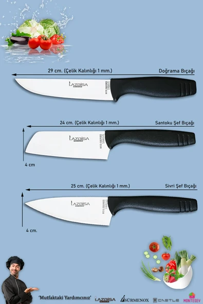 Eco Serisi Mutfak Bıçak Seti Et Ekmek Sebze Şef Bıçağı 3 Lü Set - Resim 2