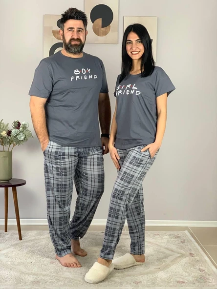 Erkek  Boy Friend Motifli Pijama Takımı (Gri) - 5