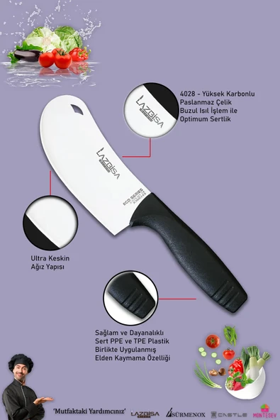Eco Serisi Mutfak Bıçak Seti Et Ekmek Sebze Salata Pizza Börek Pide Şef Bıçağı 4 Lü Set ( Mft-4561) - 3