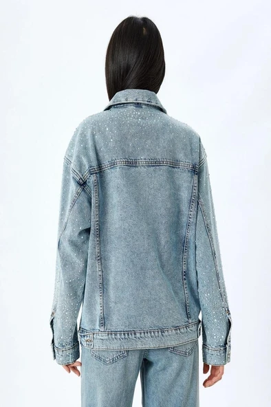 Koton Cepli Taş Detaylı Düğmeli Denim Ceket - 4