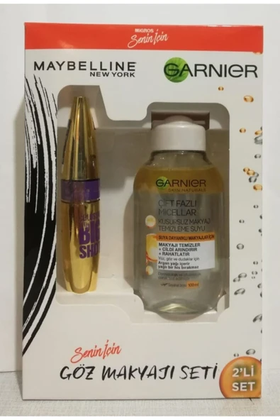 Garnier Maybelline New York Göz Makyajı Seti Maskara + Çift Fazlı Micellar Makyaj Temizleme Suyu