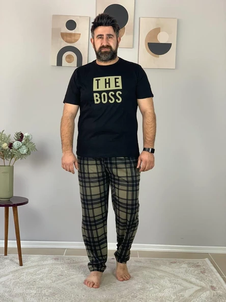 Erkek The Boss Motifli Pijama Takımı (Siyah- Haki) - 5